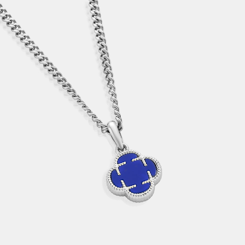 Blue Clover Stone Pendant (Silver)