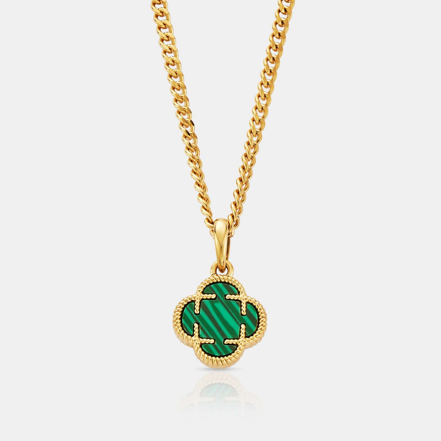 Malachite Clover Stone Pendant (Gold)